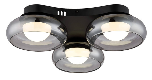 Globo LED Deckenleuchte Carlene 16W CCT warm-/neutral-/tageslichtweiss Schwarz matt rauchfarben Metall Glas Ø50cm