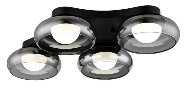 Globo LED Deckenleuchte Carlene 23W CCT warm-/neutral-/tageslichtweiss Schwarz matt rauchfarben Metall Glas 65x46cm
