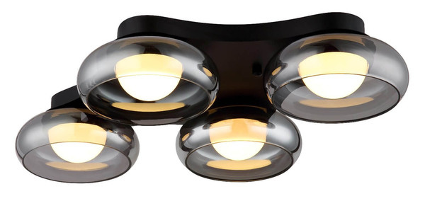 Globo LED Deckenleuchte Carlene 23W CCT warm-/neutral-/tageslichtweiss Schwarz matt rauchfarben Metall Glas 65x46cm