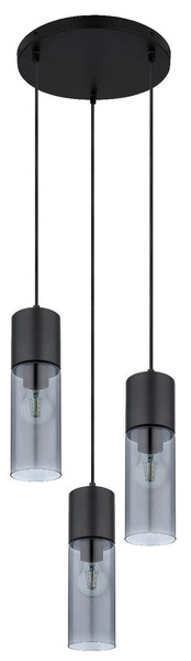 Globo Pendelleuchte Annika 3-flammig E27 Schwarz matt rauchfarben Metall Glas Ø30cm