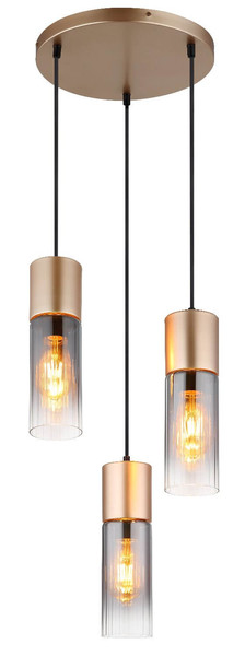 Globo Pendelleuchte Annika 3-flammig E27 Cappuccinofarben matt rauchfarben Metall Glas Ø34cm