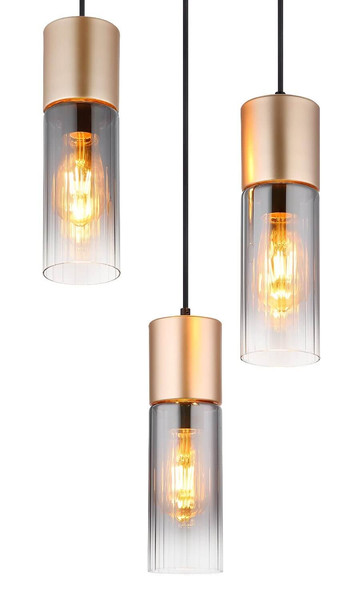 Globo Pendelleuchte Annika 3-flammig E27 Cappuccinofarben matt rauchfarben Metall Glas Ø34cm