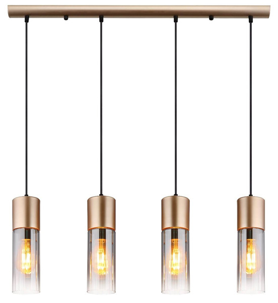 Globo Pendelleuchte Annika 4-flammig E27 Cappuccinofarben matt rauchfarben Metall Glas 156x80cm