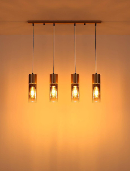 Globo Pendelleuchte Annika 4-flammig E27 Cappuccinofarben matt rauchfarben Metall Glas 156x80cm