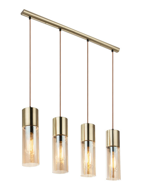 Globo Pendelleuchte Annika 4-flammig E27 Messingfarben amber Metall Glas 156x80cm