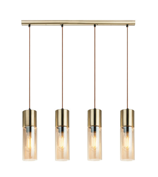 Globo Pendelleuchte Annika 4-flammig E27 Messingfarben amber Metall Glas 156x80cm