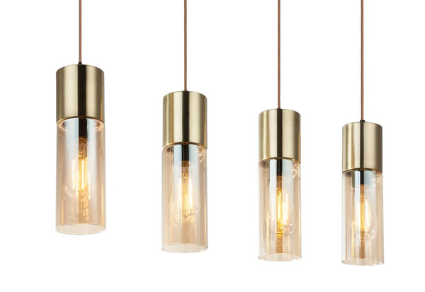 Globo Pendelleuchte Annika 4-flammig E27 Messingfarben amber Metall Glas 156x80cm