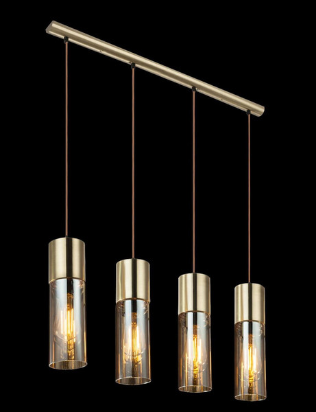 Globo Pendelleuchte Annika 4-flammig E27 Messingfarben amber Metall Glas 156x80cm