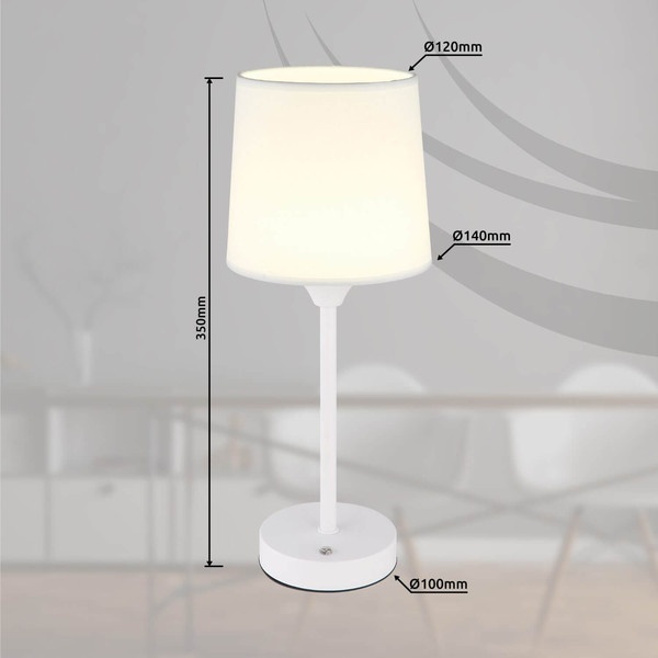 Globo LED Tischleuchte Lunki 2,5W dimmbar Akku CCT warm-/neutral-/tageslichtweiss Weiß matt Metall Textil Ø14cm