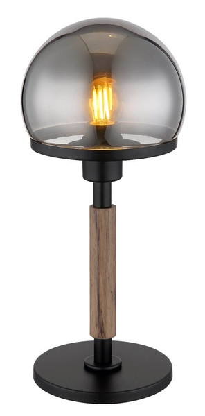 Globo Tischleuchte Haku E27 Schwarz matt rauchfarben Metall Glas Ø18cm