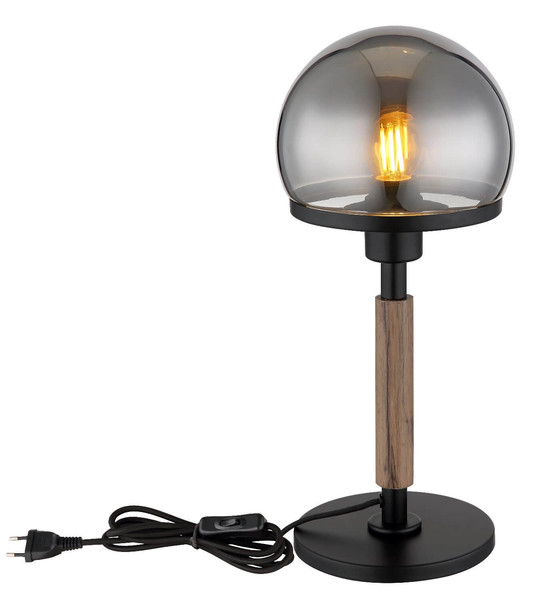 Globo Tischleuchte Haku E27 Schwarz matt rauchfarben Metall Glas Ø18cm
