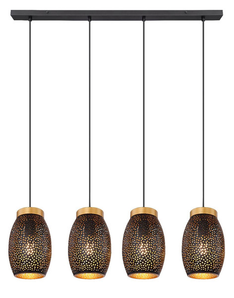 Globo Pendelleuchte Narri 4-flammig E27 Goldfarben schwarz Dekorstanzungen Metall 120x90cm