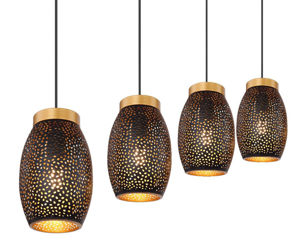 Globo Pendelleuchte Narri 4-flammig E27 Goldfarben schwarz Dekorstanzungen Metall 120x90cm