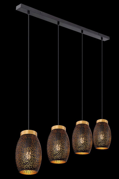 Globo Pendelleuchte Narri 4-flammig E27 Goldfarben schwarz Dekorstanzungen Metall 120x90cm