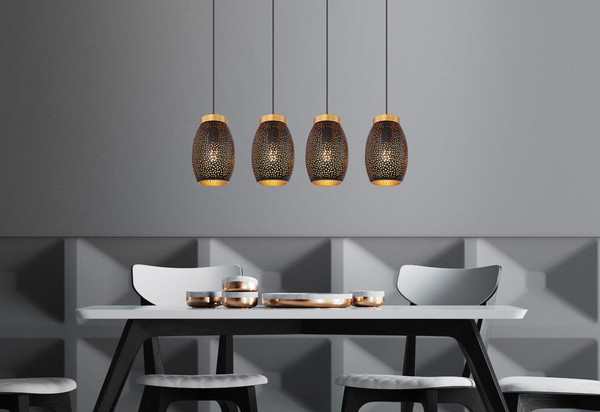 Globo Pendelleuchte Narri 4-flammig E27 Goldfarben schwarz Dekorstanzungen Metall 120x90cm