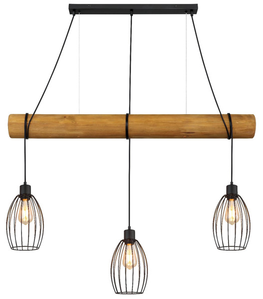 Globo Pendelleuchte Berti 3-flammig E27 Schwarz matt Metall Metallstäbe 150x115cm