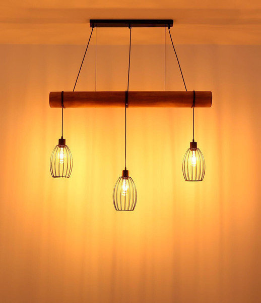 Globo Pendelleuchte Berti 3-flammig E27 Schwarz matt Metall Metallstäbe 150x115cm