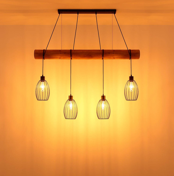 Globo Pendelleuchte Berti 4-flammig E27 Schwarz matt Metall Metallstäbe 150x125cm