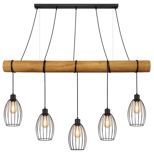 Globo Pendelleuchte Berti 5-flammig E27 Schwarz matt Metall Metallstäbe 150x140cm