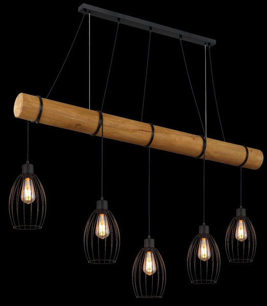 Globo Pendelleuchte Berti 5-flammig E27 Schwarz matt Metall Metallstäbe 150x140cm