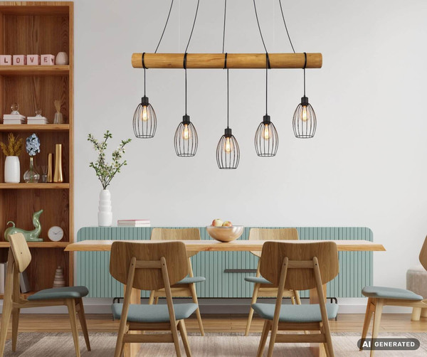 Globo Pendelleuchte Berti 5-flammig E27 Schwarz matt Metall Metallstäbe 150x140cm