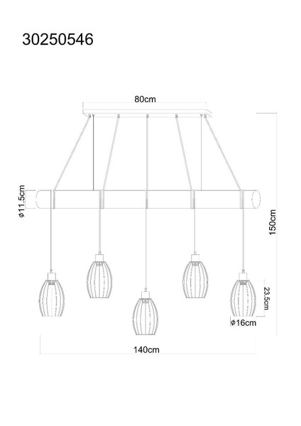 Globo Pendelleuchte Berti 5-flammig E27 Schwarz matt Metall Metallstäbe 150x140cm