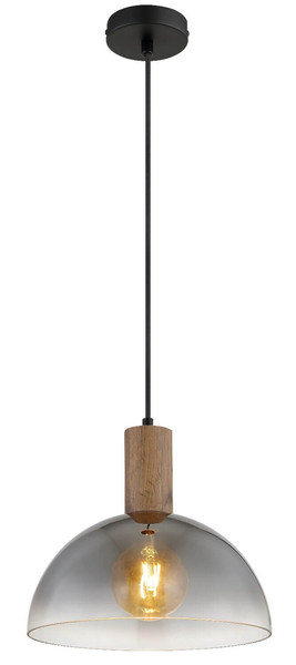 Globo Pendelleuchte Romy E27 Schwarz matt rauchfarben Metall Glas Ø30cm