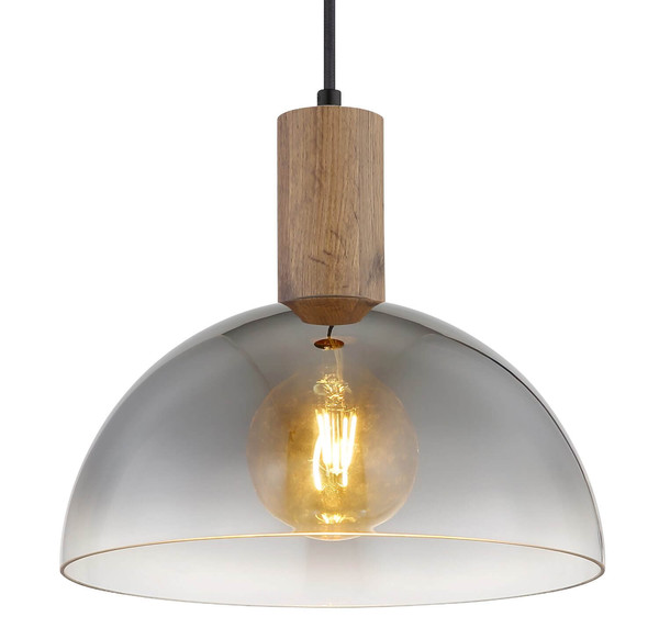 Globo Pendelleuchte Romy E27 Schwarz matt rauchfarben Metall Glas Ø30cm