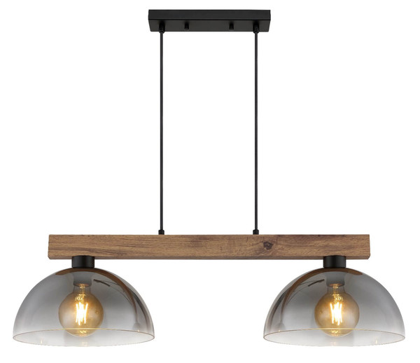 Globo Pendelleuchte Romy 2-flammig E27 Schwarz matt rauchfarben Metall Glas 120x85cm