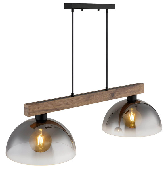 Globo Pendelleuchte Romy 2-flammig E27 Schwarz matt rauchfarben Metall Glas 120x85cm