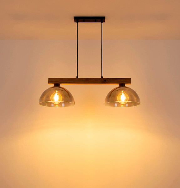 Globo Pendelleuchte Romy 2-flammig E27 Schwarz matt rauchfarben Metall Glas 120x85cm