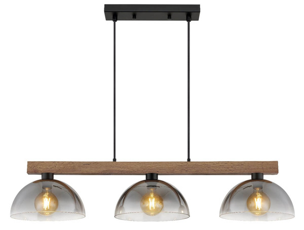 Globo Pendelleuchte Romy 3-flammig E27 Schwarz matt rauchfarben Metall Glas 120x114cm