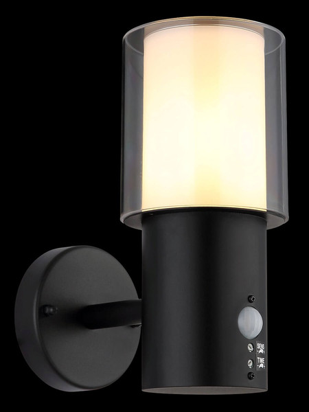 Globo Außenwandleuchte Compton E27 Bewegungsmelder IP44 Schwarz matt Edelstahl 24,5x12cm