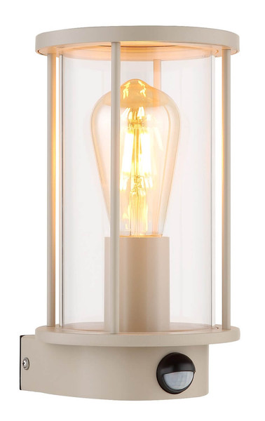Globo Außenwandleuchte Gracey E27 Bewegungsmelder IP54 Sandfarben matt Edelstahl Glas 25x14cm