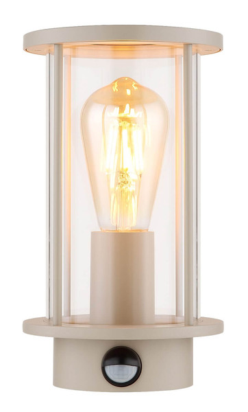 Globo Außenwandleuchte Gracey E27 Bewegungsmelder IP54 Sandfarben matt Edelstahl Glas 25x14cm