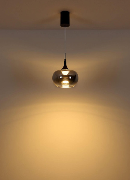 Globo LED Pendelleuchte Lui 12W warmweiss Schwarz matt rauchfarben Metall Glas Ø24cm