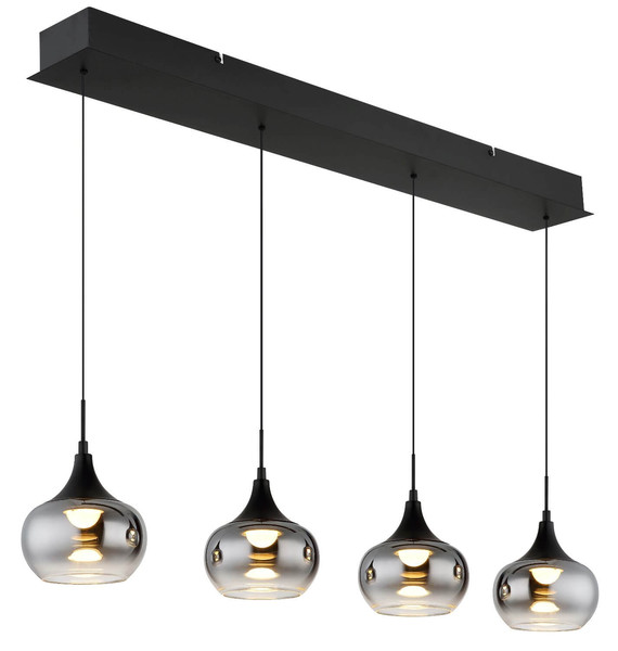 Globo LED Pendelleuchte Lui 32W warmweiss Schwarz matt rauchfarben Metall Glas 150x90cm
