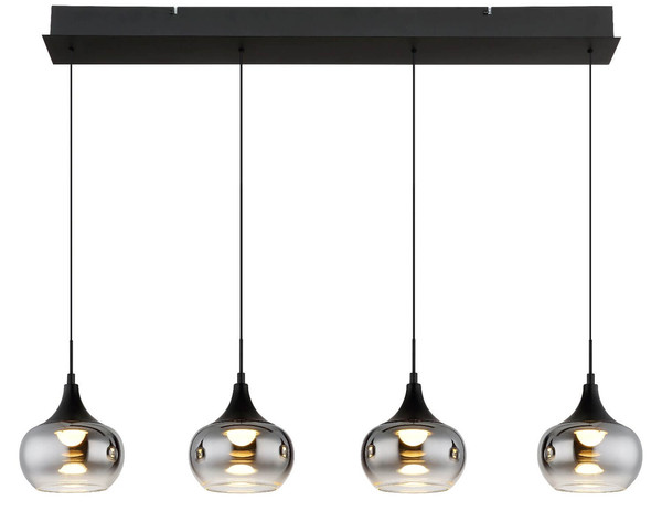 Globo LED Pendelleuchte Lui 32W warmweiss Schwarz matt rauchfarben Metall Glas 150x90cm