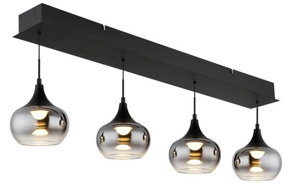 Globo LED Pendelleuchte Lui 32W warmweiss Schwarz matt rauchfarben Metall Glas 150x90cm