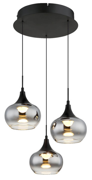 Globo LED Pendelleuchte Lui 24W warmweiss Schwarz matt rauchfarben Metall Glas Ø37cm