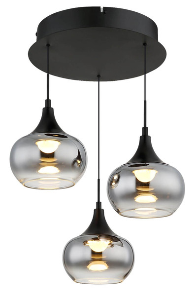 Globo LED Pendelleuchte Lui 24W warmweiss Schwarz matt rauchfarben Metall Glas Ø37cm