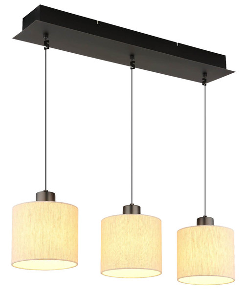 Globo LED Pendelleuchte Thea 24W warmweiss Schwarz-chrom matt cremefarben Metall Leinen 180x74cm