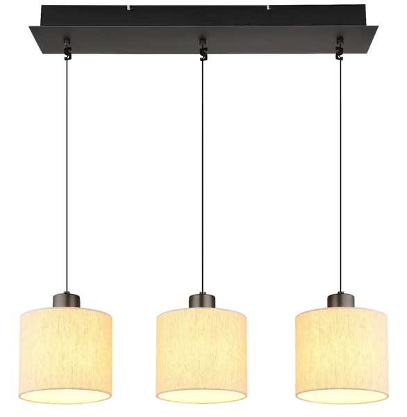 Globo LED Pendelleuchte Thea 24W warmweiss Schwarz-chrom matt cremefarben Metall Leinen 180x74cm