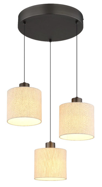 Globo LED Pendelleuchte Thea 24W warmweiss Schwarz-chrom matt cremefarben Metall Leinen Ø49cm