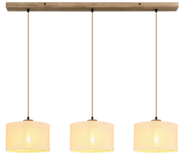 Globo Pendelleuchte Jule 3-flammig E27 Braun beige Holz Leinen 120x100cm