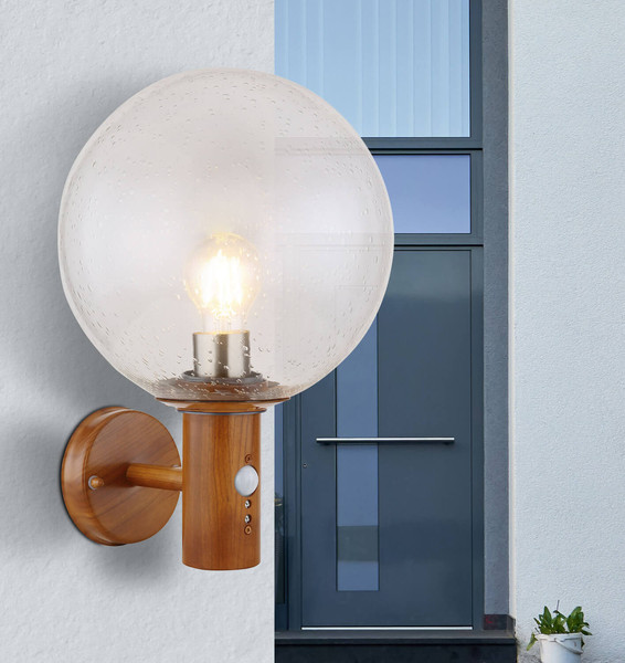 Globo Ossy E27 Außenleuchte 15W IP44 Holzoptik, Aluminium Druckguss Bewegungssensor Ø25cm 31860WS