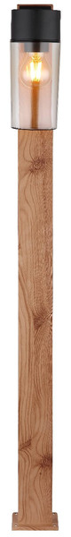 Globo Sockelleuchte Etsi E27 IP44 Holzoptik dunkel rauchfarben Edelstahl Glas 100cm