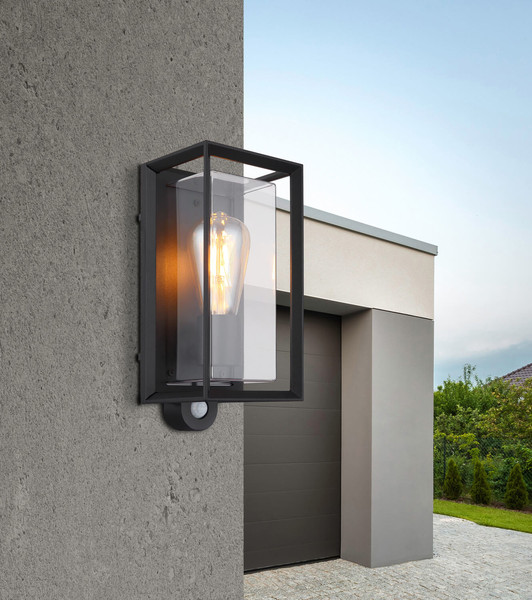 Globo Logana E27 Außenleuchte 60W IP44 Schwarz Matt, Aluminium Bewegungssensor 28cm 31982SS