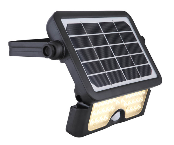 Globo Solarleuchte Kunststoff Schwarz, 1Xled LED Solarleuchte 5W Warmweiß IP65 Schwarz Bewegungssensor 3,4cm 36483
