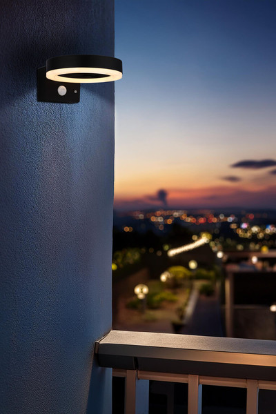 Globo Solarleuchte Kunststoff Schwarz Matt, 1Xled LED Solarleuchte 6W Neutralweiß IP44 Schwarz Matt Bewegungssensor Ø16cm 36507K